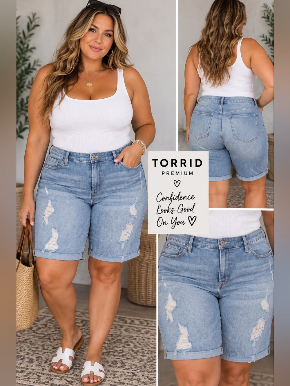 Torrid Premium Women’s Size 18 Light Wash Distressed Bermuda Denim Shorts